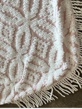 Vintage chenille bedspread Throw Blanket - Blush Pink & Cream
